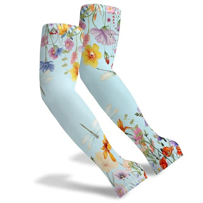 FISHEAL Sun Protection Gardening Sleeves - Women Men UV UPF 50+ Cooling Arm Sleeves with Thumbholes Farming Fishing Outdoors - color: Blue Flowers, size: Large