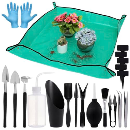 ANPHSIN 20pcs Small Gardening Tools Gifts for Women Beginners, Green - color: Green