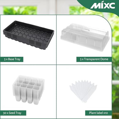 MIXC 5 Pack 1020 Seed Starter Trays with 3.6" Humidity Dome Plant Growing Tray Germination Seed Starting kit, Mini Greenhouse with Handle for Cloning Plant