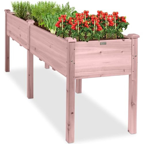 Best Choice Products 72x24x30in Raised Garden Bed, Elevated Wood Planter Box Stand for Backyard, Patio, Balcony w/Divider Panel, 6 Legs, 300lb Capacity - Pink - color: Pink, size: 72x24x30in