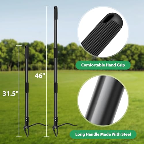 4-Claw Steel Weed Puller Tool, Heavy Duty Stand Up Weeder with Long Handle 46” for Easily Remove Weeds Without Bending, Pulling or Kneeling(Black)