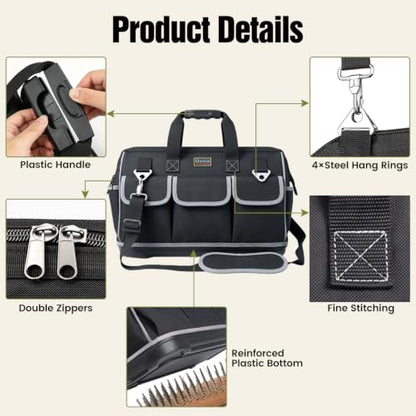 16 Inch Heavy Duty Tool Bag, 16-Pocket Tool Box Organizer, Black - color: Black, size: 16 Inch