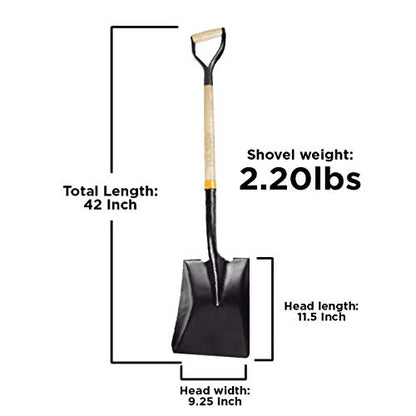 Garden Shovels for Digging, Spade Shovel, Garden Shovel for Planting, D Grip Steel Shovel, Flat Shovel Wooden Handle, Carbon Steel, Square Shovel, Head is 9.25″ Wide x 11.5 deep, Overall Length 42''