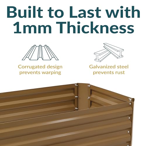 Sunnydaze Galvanized Raised Garden Bed, Rectangle, 4x2x1 ft, Brown - color: Brown