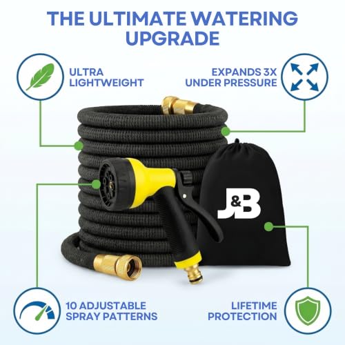 J&B XpandaHose 75ft Expandable Garden Hose, Lightweight, Brass Connectors - color: Black, size: 75ft