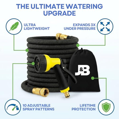 J&B XpandaHose 75ft Expandable Garden Hose, Lightweight, Brass Connectors - color: Black, size: 75ft