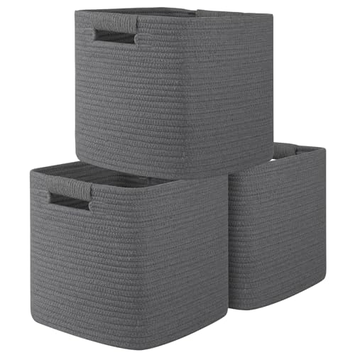 OIAHOMY Storage Cubes 11 Inch Storage Bins 3-Pack Square Baskets Dark Grey - color: DarK Grey