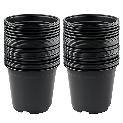 KINGLAKE 50 Pcs 6" Plastic Plants Nursery Seedlings Pots Flower Plant Container Seed Starting Pots Matte Black - color: Matt Black