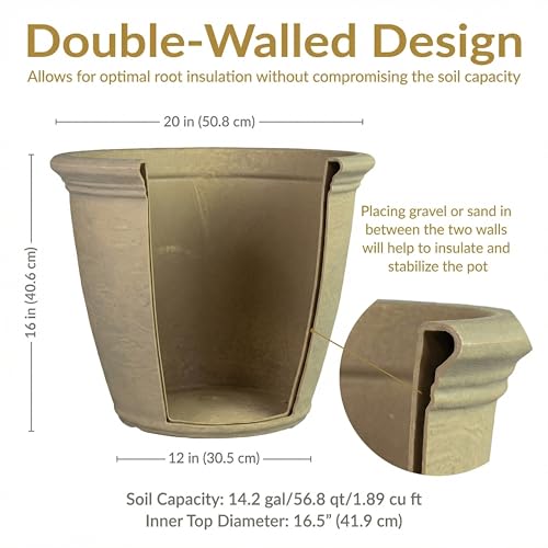 Sunnydaze Anjelica 20'' Large Plastic Planter Pot for Plants, Beige - color: Beige, size: 20 in