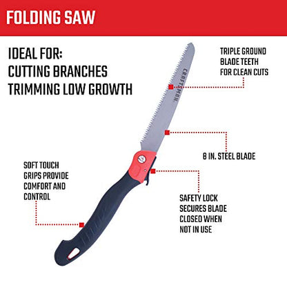 CRAFTSMAN Folding Hand Saw, 8 in. Blade, Compact Design, for Camping, Pruning, Cutting Wood, Branches or Brush - style: Folding Pruning Saw