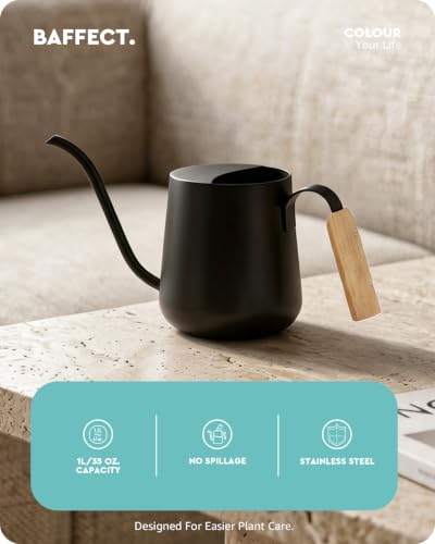 Baffect Watering Can Indoor Plants with Long Spout, 1L / 35oz (Black) - color: Black