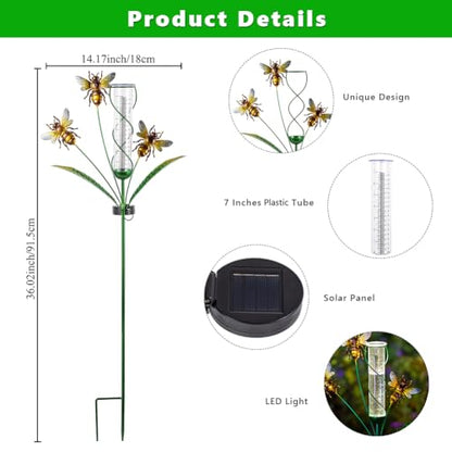 Solar Rain Gauge with 7-Inch Plastic Tube, Bee Decor - color: Yellow Bee