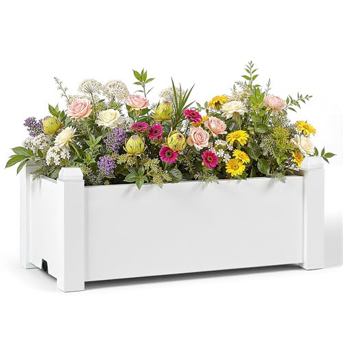 PatioZen 14 Gallon Raised Garden Bed, Self-Watering Raised Planter Box with Drainage Plug & Gauge for Vegetables Flowers Herbs Succulents, Rustproof Resin for Backyard Patio Porch (Ashen) - color: Ashen, size: 30.04"L x 17.72"W x 12.60"H