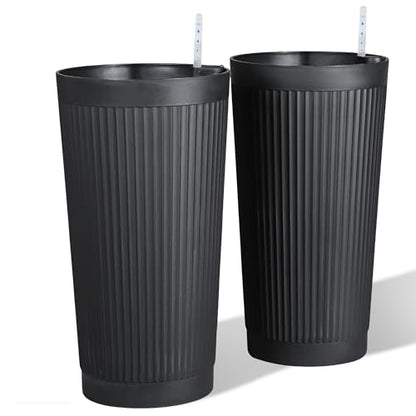 24" Self Watering Tall Black Planters Outdoor Set of 2 - color: Black Round