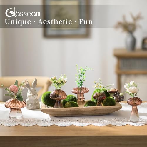 Glasseam Mushroom Glass Propagation Station, 5Pcs Amber Plant Terrarium Jar - color: Amber, size: 5