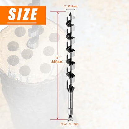 1 Inch x 12 Inch Auger Drill Bit for Wood,1 Inch Hex Shank - size: 1" x 12"