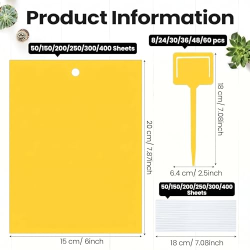 Qualirey 300 Pcs 6 x 8 in Yellow Sticky Traps for Gnats Plant Insect Trap - color: Yellow