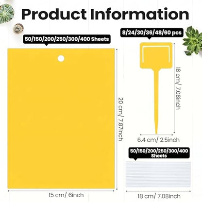 Qualirey 300 Pcs 6 x 8 in Yellow Sticky Traps for Gnats Plant Insect Trap - color: Yellow