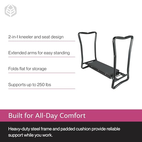 Yard Butler Garden Kneeler and Seat, Foldable Stool, Silver and Black