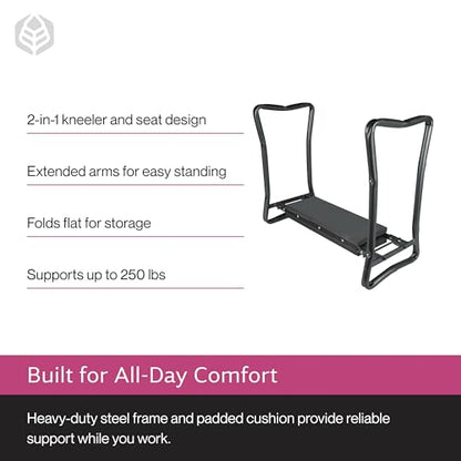 Yard Butler Garden Kneeler and Seat, Foldable Stool, Silver and Black
