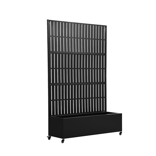 Pia Ricco Planter Box with Trellis, Privacy Planter for Climbing Plants - color: Black-parallel Lines, size: Large