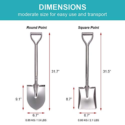 31.5 Inch Short Garden Shovel for Digging in The Yard, Round Point D Handle Shovel, All Stainless Steel Made - style: Round Point Shovel