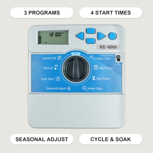 Upgrade X-Core XC600i Indoor Sprinkler Timer, Compatible with Hunter 6 Zone Irrigation Controller, Indoor Lawn & Garden Watering System, Easy Program, No Wi-Fi Required