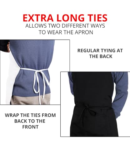 Utopia Kitchen Bib Aprons 2 Pack Adjustable With 2 Pockets - color: Black & White