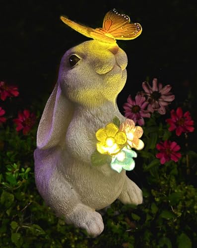 YODY Solar Garden Statues Outdoor Decor Bunny with Butterfly - style: 01-Bunny