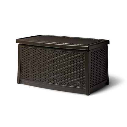 Suncast 30 Gallon Resin Outdoor Patio End Table Storage Box, Java, Made in the USA - color: Java