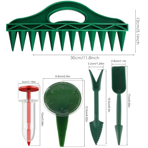 12-Hole Digger Seed Spreader,7 Piece Sowing Seeds Dispenser Set,Mini Seed Dispenser for Small Seeds, Handheld Seed Planter Tool Seed Dibber Multifunctional Spacer Gardening Tools (Green)