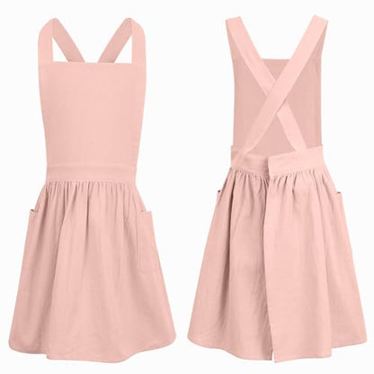 Kids Pinafore Apron, Cross Back Apron, Japanese Style Bib Aprons Home Clothes - color: Pink, size: 60 x 122 cm