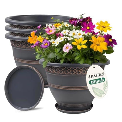 Usocik 10 Inch Plant Pots, 4 Pack, Copper Plaid - color: Copper