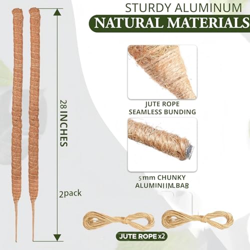 Bendable 28 Inches Moss Pole - 2 Pack Monstera Plant Support Stakes