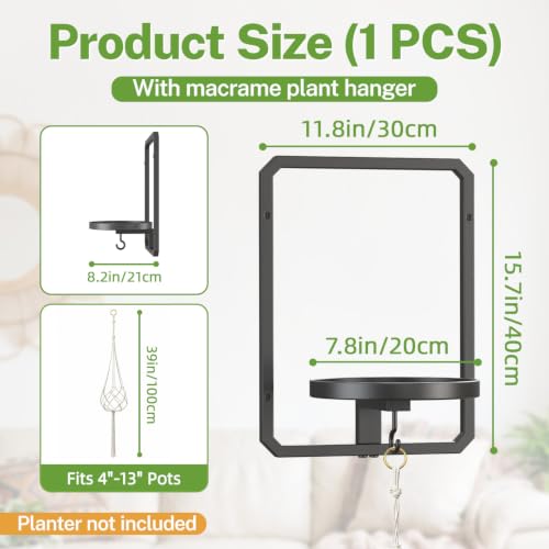 iDavosic.ly Wall Plant Picture Frame Holder with Macrame Hange, Black - color: Black with 1 Hanger, size: Rectangular