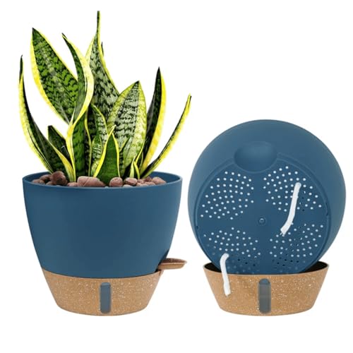 2 Pack 10 inch Self Watering Planters, PP Plastic Plant Pots for Indoor - color: Blue, size: 10 Inch