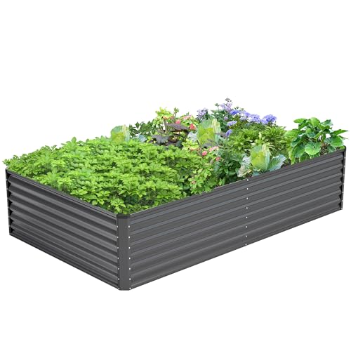 8x4x2FT Galvanized Raised Garden Bed,Galvanized Planter Boxes Outdoor, Large Metal Raised Garden Beds for Vegetables-Grey - color: Gray, size: 8x4x2