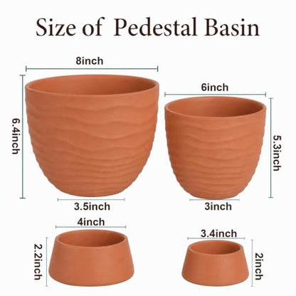 vensovo Terracotta Self Watering Plant Pots, 6 and 8 Inch with Saucers - color: Terracotta