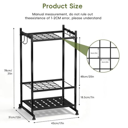 Garden Tool Organizer with Leveling Feet, Yard Tool Tower Rack for Garage Organization, Up to 25 Long-Handled Tools/Rakes/Brooms for Shed, Outdoor, Black