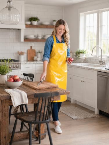 Molaxhome TPU Waterproof Apron Oil-resistant Chef Apron for Unisex Kitchen - color: Yellow