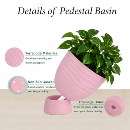 vensovo Pink Terracotta Self Watering Plant Pots, 6 and 8 Inch with Saucers - color: Terracotta2