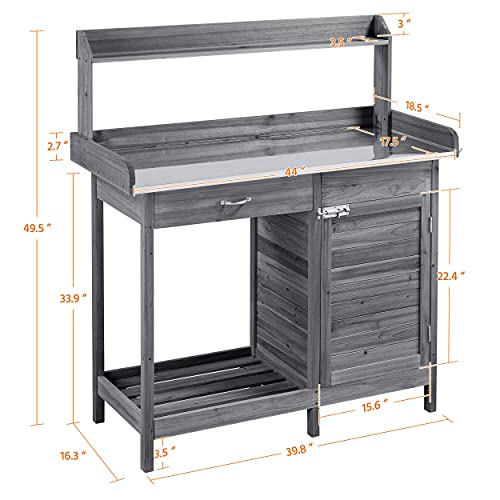 Yaheetech Potting Bench Outdoor Potting Table with Storage,Gray - color: Gray