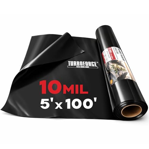 10 Mil Black Plastic Sheeting, 5' x 100' - Heavy Duty, Waterproof, UV Resistant Polyethylene Sheeting Roll for Greenhouse, Vapor Barrier, Construction, Garden & Ground Cover, Black - color: Black, size: 10 Mil 5' x 100'