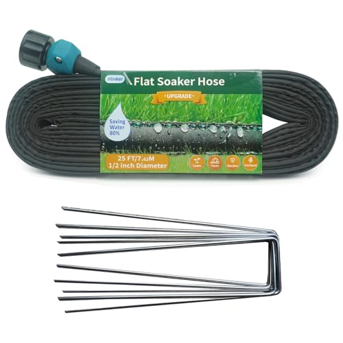 Hlinker 2026 Flat Soaker Hose 25 ft with Stake for Garden, Linkable Drip Hose Diy Automates Garden Irrigation System Saving 82% Water, Dual-layer Leak-free Design Water Hose with Holes - size: 25ft