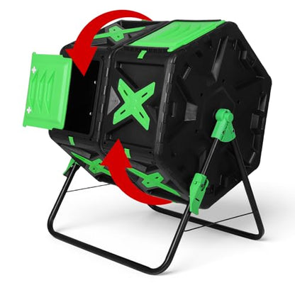 140L Dual Chamber Heavy Duty 360° Rotating Compost Tumbler Bin with Sliding Door Easy Setup Composter for Kitchen Garden Yard Patio Use