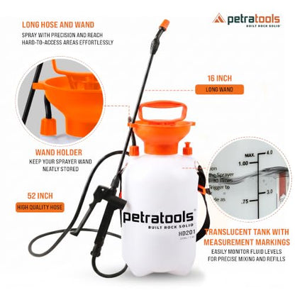 PetraTools HD201 Garden Pump Sprayer 2 Gallon, 52-in Long Hose & 2 Nozzles - size: 2 Gallon