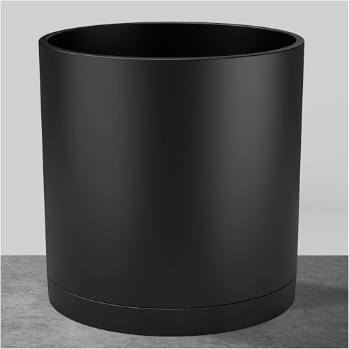 FaithLand 14-Inch Large Modern Cylinder Planter, Thick-Walled Plastic Plant Pot with Drainage Holes and Detachable Saucer, Matte Black, Ideal for Indoor & Outdoor Plants Flowers - color: Matte Black, size: 14 Inch
