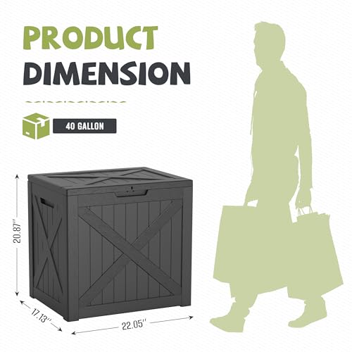 40 Gallon Outdoor Package Delivery Box with Lockable, Waterproof & Weatherproof Secure Parcel Drop Box for Porch, Resin Outside Storage Boxes(Black)