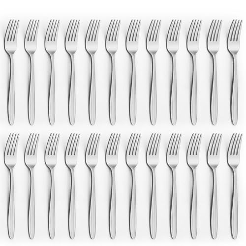 Unokit 24-Piece Stainless Steel Dinner Forks Silverware - 7.8 Inch Silver Dinner Forks Set of 24, Forks Set, Flatware Forks for Home, Kitchen or Restaurant, Mirror Polished, Dishwasher Safe - color: Silver, size: 7.8inch 24P
