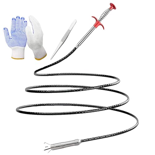 Flexible Grabber Claw (4 Claws), Drain Snake with Tweezers - color: 63 inches